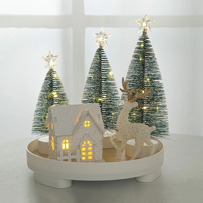Christmas Decorations Cute Elk Snow House Christmas Tree Ornaments Glowing Xmas New Year Atmosphere Props Navidad Gifts