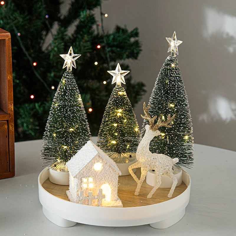 Christmas Decorations Cute Elk Snow House Christmas Tree Ornaments Glowing Xmas New Year Atmosphere Props Navidad Gifts