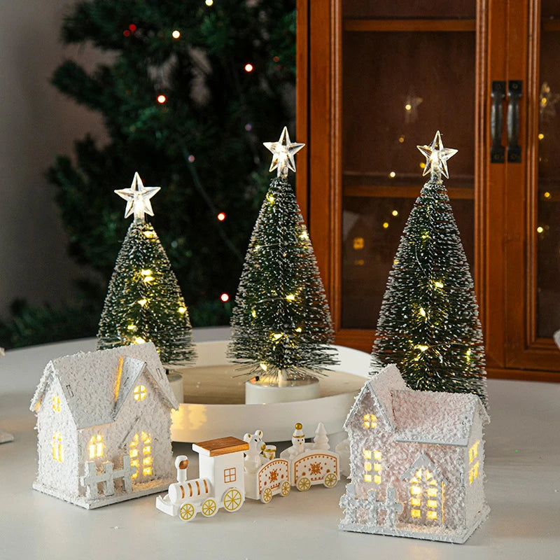 Christmas Decorations Cute Elk Snow House Christmas Tree Ornaments Glowing Xmas New Year Atmosphere Props Navidad Gifts