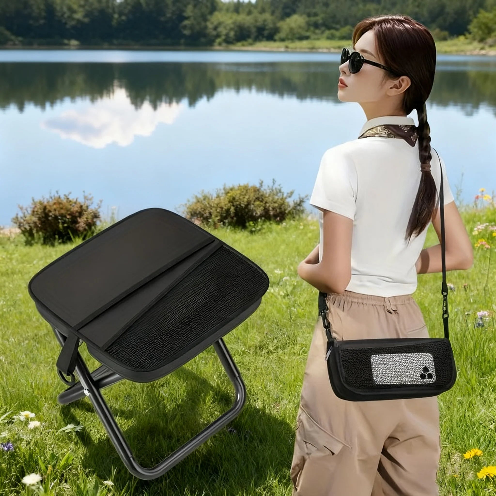 Portable foldable backpack stool lightweight compact camping chair for hiking, fishing, picnic outdoor travel and sports