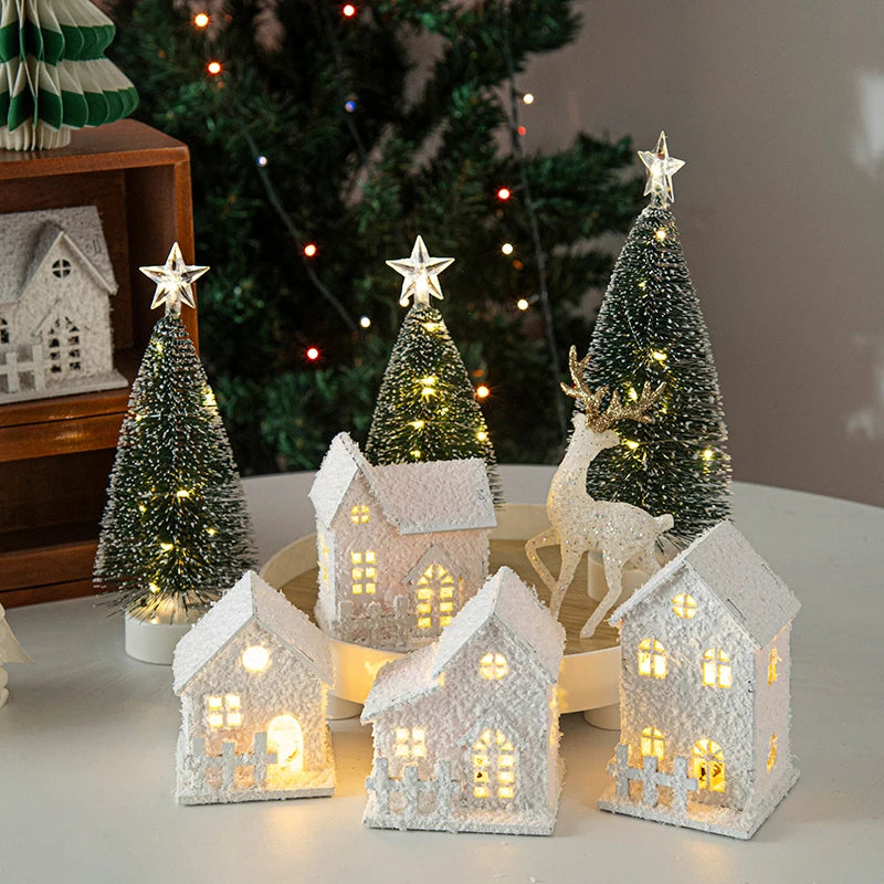 Christmas Decorations Cute Elk Snow House Christmas Tree Ornaments Glowing Xmas New Year Atmosphere Props Navidad Gifts