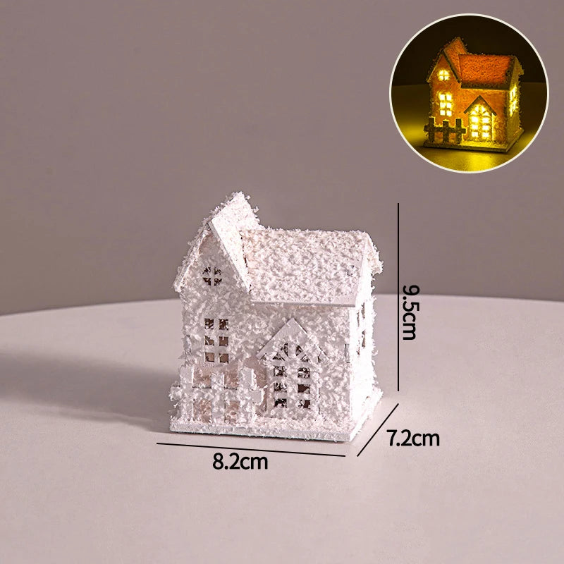 Christmas Decorations Cute Elk Snow House Christmas Tree Ornaments Glowing Xmas New Year Atmosphere Props Navidad Gifts