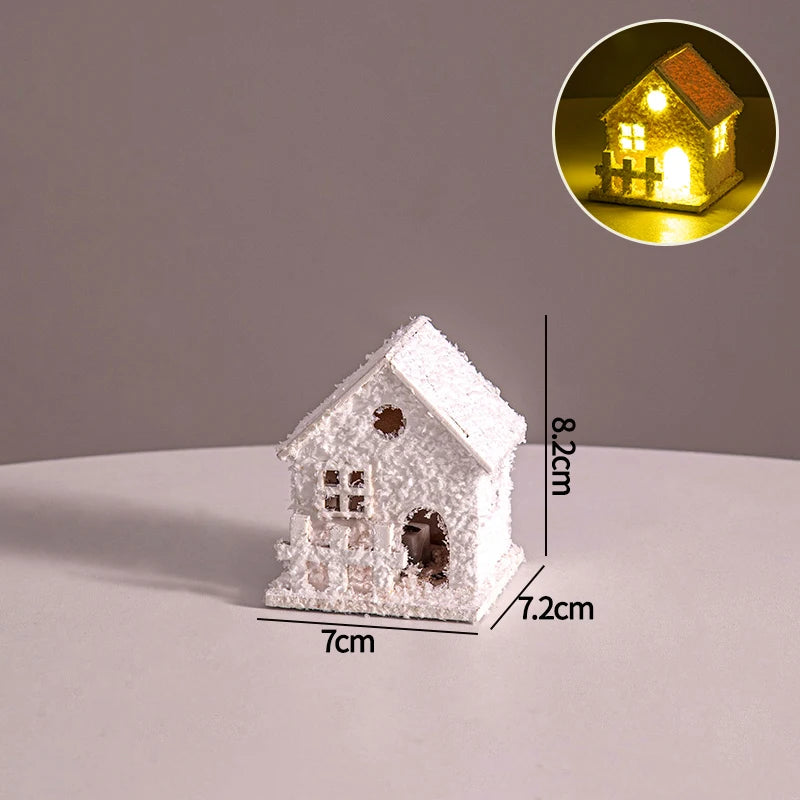 Christmas Decorations Cute Elk Snow House Christmas Tree Ornaments Glowing Xmas New Year Atmosphere Props Navidad Gifts